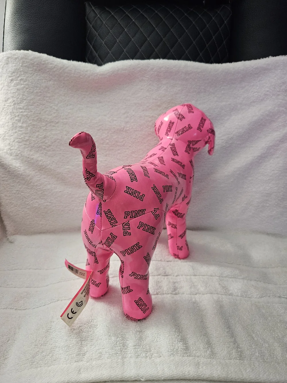Victoria's Secret PINK Large Dog Plush 2015 Hot Pink Black Graffiti Logo 10